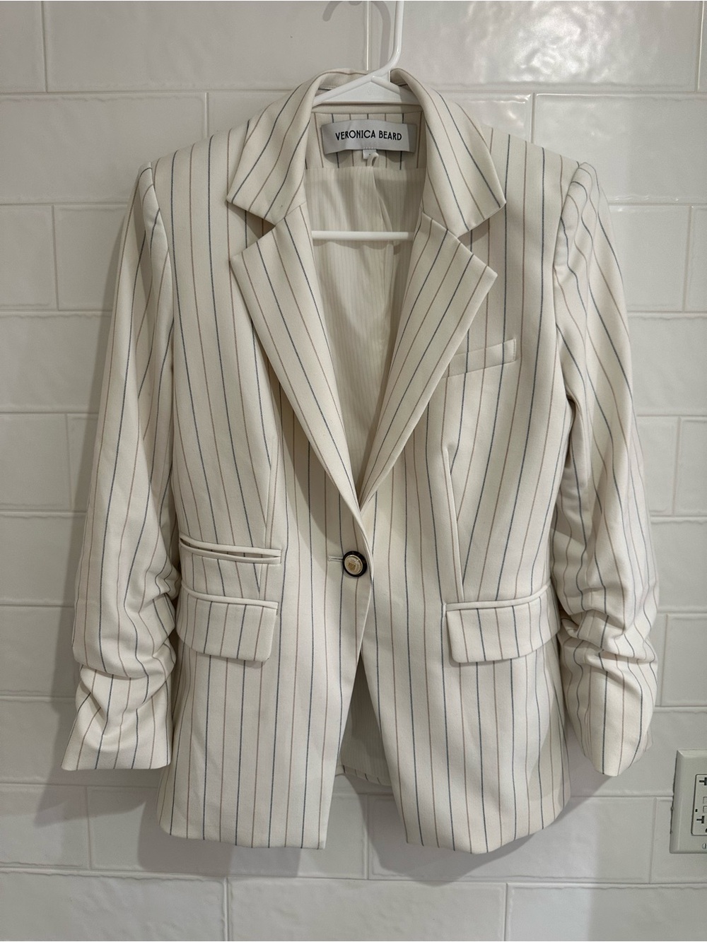 Veronica Beard Battista Dickey Jacket Blazer In Dove Size 2 $698 Cream Striped